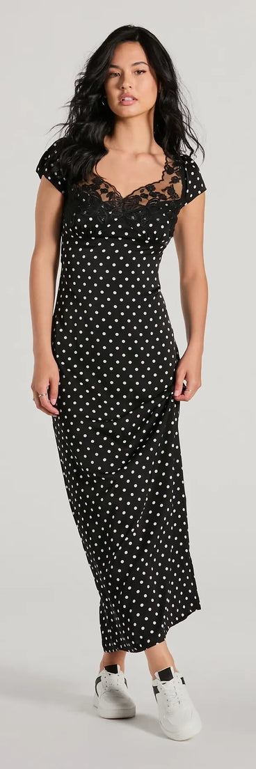 Revamp your 2025 wardrobe with this chic addition, the Whimsical Cutie Butterfly Polka Dot Satin Maxi Dress in black, perfect for elevating your style in the new year.