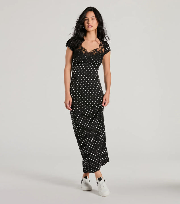 Revamp your 2025 wardrobe with this chic addition, the Whimsical Cutie Butterfly Polka Dot Satin Maxi Dress in black, perfect for elevating your style in the new year.