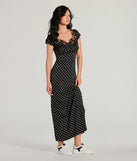 Revamp your 2025 wardrobe with this chic addition, the Whimsical Cutie Butterfly Polka Dot Satin Maxi Dress in black, perfect for elevating your style in the new year.