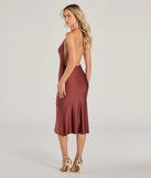 Remarkable Appeal Cowl Halter A-Line Midi Dress in red , a stylish red dress with a flattering fit and fabric that adds allure to your look, perfect for wedding guest attire, cocktail events, or making a bold statement on a date night.