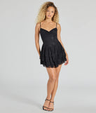 Make a bold statement in the Adorable Muse Ruffled Lace Skater Dress in black, the perfect summer dress for weddings, cocktail hours, nights out, and/or seasonal celebrations.