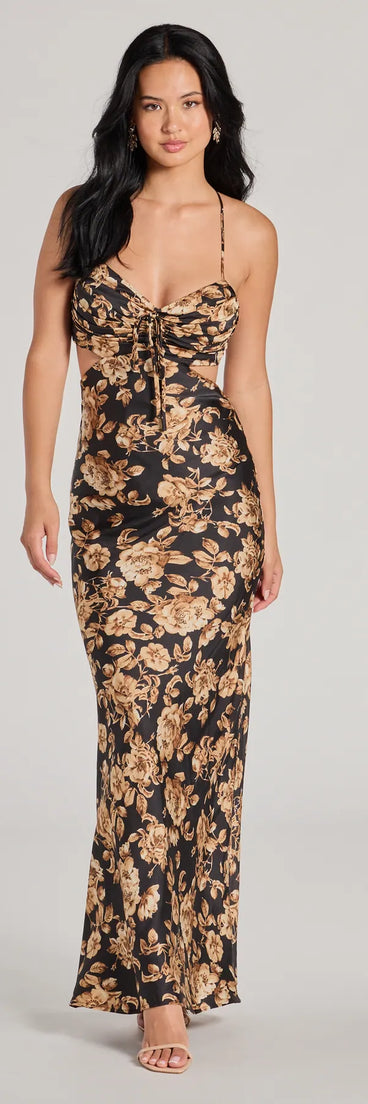 Revamp your 2025 wardrobe with this chic addition, the Gorgeous Bloom Floral Satin Maxi Dress in black, perfect for elevating your style in the new year.