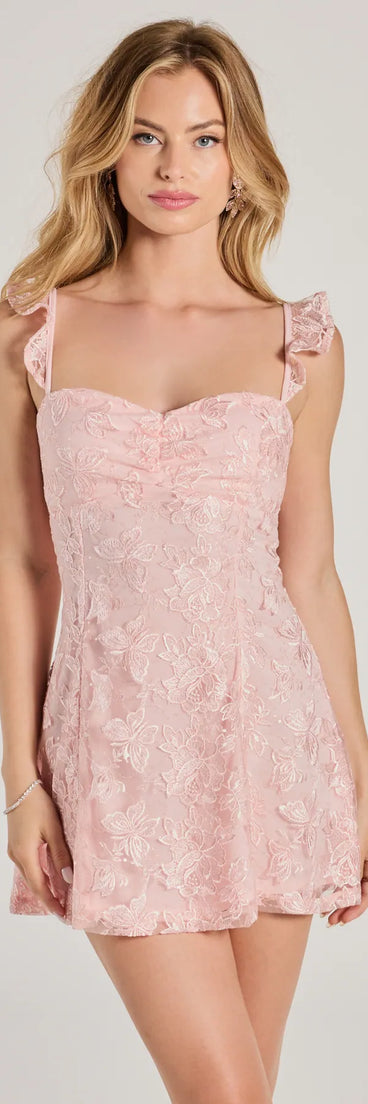 The Stroll The Garden Butterfly Lace A-Line Mini Dress is your new go-to pink dress—effortless, versatile, and made to update your fall style in seconds.