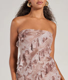 Celebrate the special day in the Stunning Impression Floral Ruffled Midi Dress, a taupe country wedding guest dress with soft, romantic details that blend charm and sophistication.