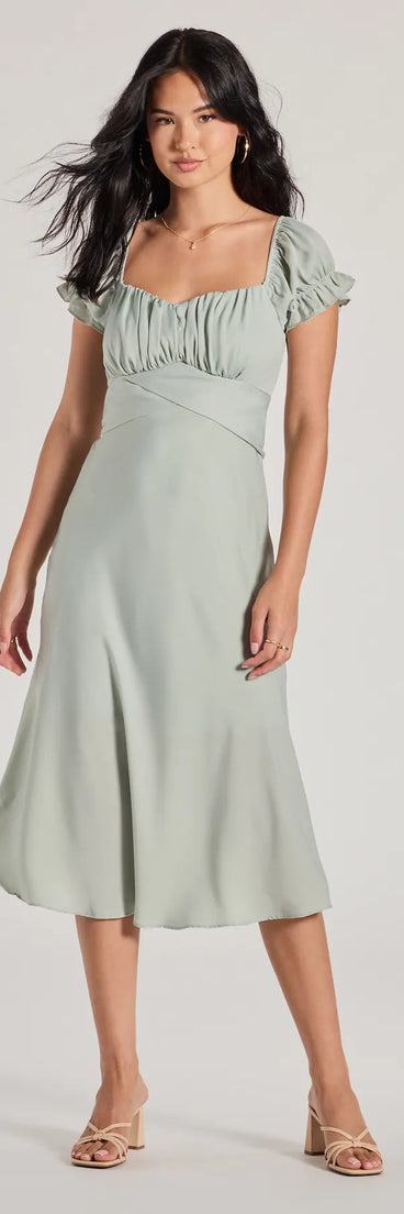 Sure To Adore Puff Sleeve A-Line Midi Dress