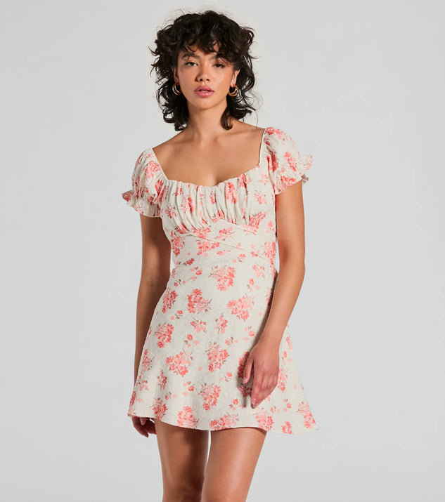 Step into winter chic with the Sure To Adore Puff Sleeve A-Line Short Floral Dress, a ivory mini dress featuring an above-the-knee cut ideal for cocktail parties, festive gatherings, or clubwear.