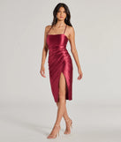 Revamp your 2025 wardrobe with this chic addition, the Stylish Shine Glitter Satin Lace-Up Midi Dress in burgundy, perfect for elevating your style in the new year.