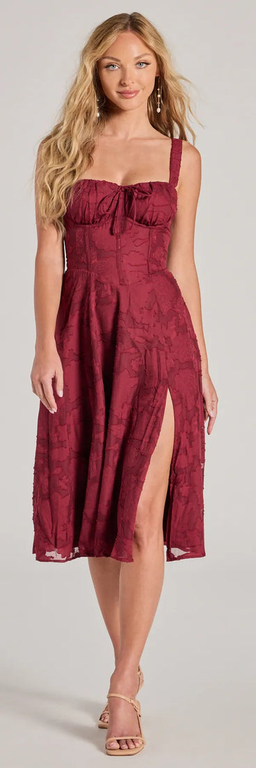 Delightful Impact Corset Slit Chiffon Midi Dress | Windsor Delightful Impact Corset Slit Chiffon Midi Dress | Windsor