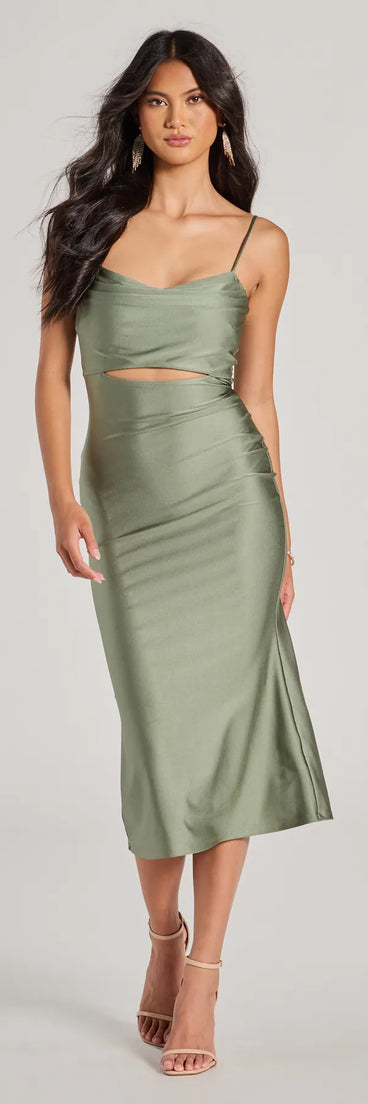 Make the big day unforgettable with the Chic Arrival Cutout Bodycon Midi Dress, a gorgeous sage green bridesmaid dress that balances elegance and affordability.