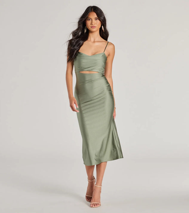 Make the big day unforgettable with the Chic Arrival Cutout Bodycon Midi Dress, a gorgeous sage green bridesmaid dress that balances elegance and affordability.