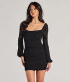 Step into seasonal chic with the Alluring Shine Rhinestone Mesh Long Sleeve Mini Dress, a brown mini dress featuring an above-the-knee cut ideal for cocktail parties, festive gatherings, or clubwear.