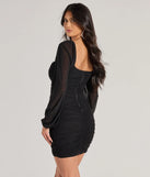 Own every entrance in the Alluring Shine Rhinestone Mesh Long Sleeve Mini Dress, a black party dress perfect for milestone birthdays and grad parties, or dancing through summer nights and unforgettable bachelorette celebrations.