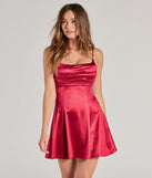 Steal the spotlight in the True Perfection Pleated Satin Skater Dress in burgundy, a fiery pick from the red homecoming dresses collection designed for bold entrances.