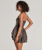 Own every entrance in the Luxe Enchantment Glitter Tube Ruffled Skater Dress, a black party dress perfect for milestone birthdays and grad parties, or dancing through summer nights and unforgettable bachelorette celebrations.