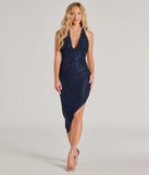 Revamp your 2025 wardrobe with this chic addition, the Iconic Glimmer Glitter High Slit Midi Dress in navy, perfect for elevating your style in the new year.