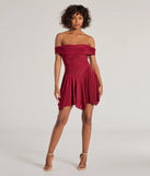Make a bold statement in the Be With You Off-The-Shoulder Skater Dress in wine, the perfect spring dress for weddings, cocktail hours, nights out, and/or seasonal celebrations.