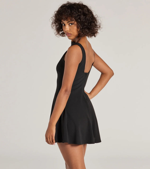 black and gold backless dress Timeless Elegance Boat Neck Crepe Skater Dress