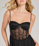Revamp your 2025 wardrobe with this chic addition, the Sultry Vibes Sheer Lace Corset Skater Dress in black, perfect for elevating your style in the new year.