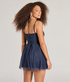 Revamp your 2025 wardrobe with this chic addition, the Major Stunner Tulle and Pearl Skater Dress in navy, perfect for elevating your style in the new year.