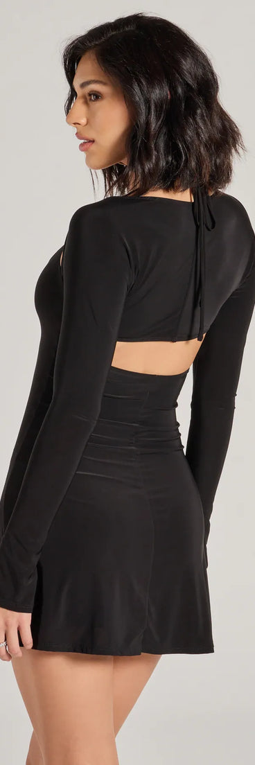 Revamp your 2025 wardrobe with this chic addition, the Serving Chic Long Bell Sleeve A-Line Mini Dress in black, perfect for elevating your style in the new year.