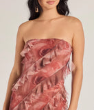 Make a bold statement in the Blooming Floral Print Ruffled Mesh Mini Dress in red, the perfect spring dress for weddings, cocktail hours, nights out, and/or seasonal celebrations.