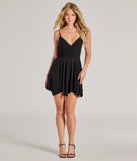 Make a bold statement in the Show Up Sparkling Glitter Knit Skater Dress in black, the perfect spring dress for weddings, cocktail hours, nights out, and/or seasonal celebrations.