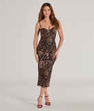 Revamp your 2025 wardrobe with this chic addition, the Sultry Leopard Print Mesh Lace-Up Midi Dress in brown, perfect for elevating your style in the new year.