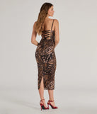 Revamp your 2025 wardrobe with this chic addition, the Sultry Leopard Print Mesh Lace-Up Midi Dress in brown, perfect for elevating your style in the new year.