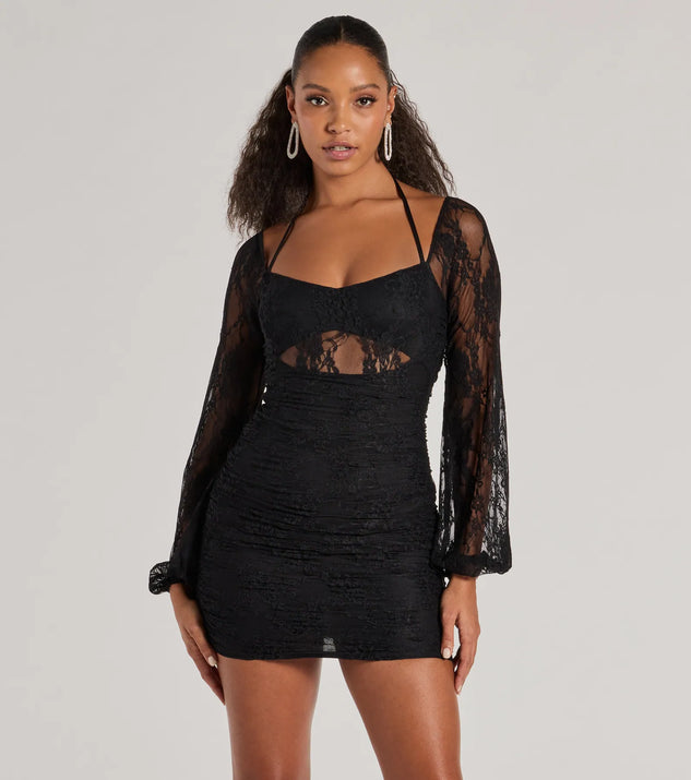 black long sleeve lace dress windsor Windsor Flirty Factor Lace Long Sleeve Crepe Mini Dress