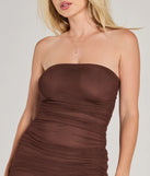 Revamp your 2025 wardrobe with this chic addition, the Sheer Perfection Ruched Maxi Mesh Tube Dress in brown, perfect for elevating your style in the new year.