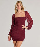 Step into seasonal chic with the Lovely Vibe Pearl Mesh Long Sleeve Mini Dress, a wine mini dress featuring an above-the-knee cut ideal for cocktail parties, festive gatherings, or clubwear.