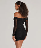 Sultry Looks Mesh Off-The-Shoulder Bodycon Mini Dress in black, a stunning Valentine's Day dress with a flattering fit and romantic details, perfect for date night or Galentine’s celebrations.