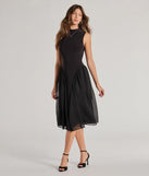 Revamp your 2025 wardrobe with this chic addition, the Chic Trendsetter Knit Chiffon Drop Waist Midi Dress in black, perfect for elevating your style in the new year.
