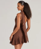 Own every entrance in the Sleek And Elevated Chiffon Scarf Neck Mini Dress, a brown party dress perfect for milestone birthdays and grad parties, or dancing through summer nights and unforgettable bachelorette celebrations.