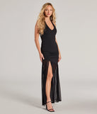 Make a statement in the Chic And Sheer Chiffon High Slit Maxi Dress, a black bodycon dresses that blends unique design details with a tight silhouette for a head-turning holiday or New Year's eve dress.
