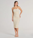Step into milestone moments with the Lacey Affair Strapless Bodycon Midi Dress, a standout in ivory dresses perfect for birdal showers, Easter celebrations, and 2025 grad looks.