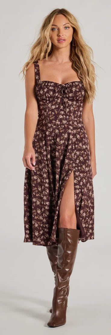 Chic Fall Vibe Ditsy Floral Corset Midi Dress | Windsor Chic Fall Vibe Ditsy Floral Corset Midi Dress | Windsor