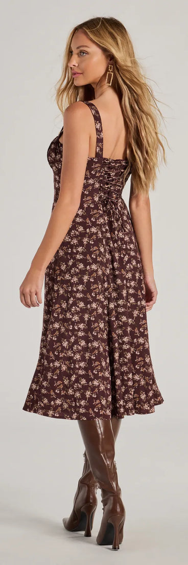Chic Fall Vibe Ditsy Floral Corset Midi Dress | Windsor Chic Fall Vibe Ditsy Floral Corset Midi Dress | Windsor