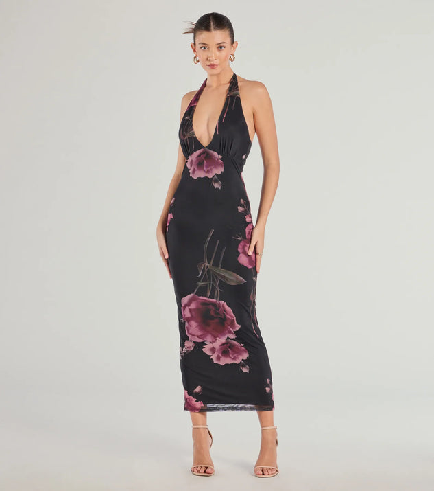 Radiant Blooms Floral Halter Maxi Dress Windsor