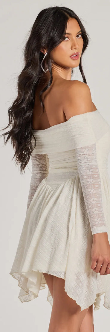 Revamp your 2025 wardrobe with this chic addition, the Bohemian Chic Lace Off-The-Shoulder Skater Dress in ivory, perfect for elevating your style in the new year.