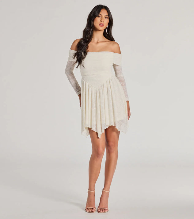 white christmas dresses Bohemian Chic Lace Off-The-Shoulder Skater Dress