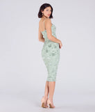 Flaunt your silhouette in the tight Cocktail Soiree Floral Velvet Midi Dress in sage green, a bodycon dress that empowers your look with bold style and effortless edge.