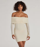 Trendy Textures Long Sleeve Mini Dress, a trendy ivory mini dress featuring modern details and a fresh seasonal hue, perfect for creating chic 2025 looks.