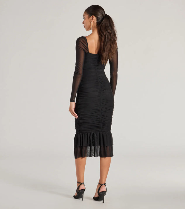 ruffle ruched midi dress Free People ruched ruffle midi dress in hot pink combo