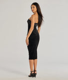Make a bold statement in the Sparkly Beauty Glitter Velvet Strapless Midi Dress in black, the perfect spring dress for weddings, cocktail hours, nights out, and/or seasonal celebrations.