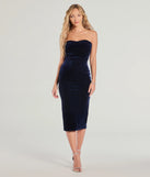 Own every entrance in the Sophisticated Enchantment Velvet Midi Dress, a navy blue party dress perfect for milestone birthdays and grad parties, or dancing through summer nights and unforgettable bachelorette celebrations.