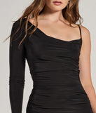 Make a bold statement in the Hold The Applause Long Sleeve Bodycon Midi Dress in black, the perfect spring dress for weddings, cocktail hours, nights out, and/or seasonal celebrations.