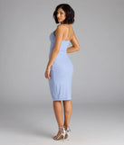 Flaunt your silhouette in the tight She's A Stunner Glitter Bodycon Midi Dress in light blue, a bodycon dress that empowers your look with bold style and effortless edge.