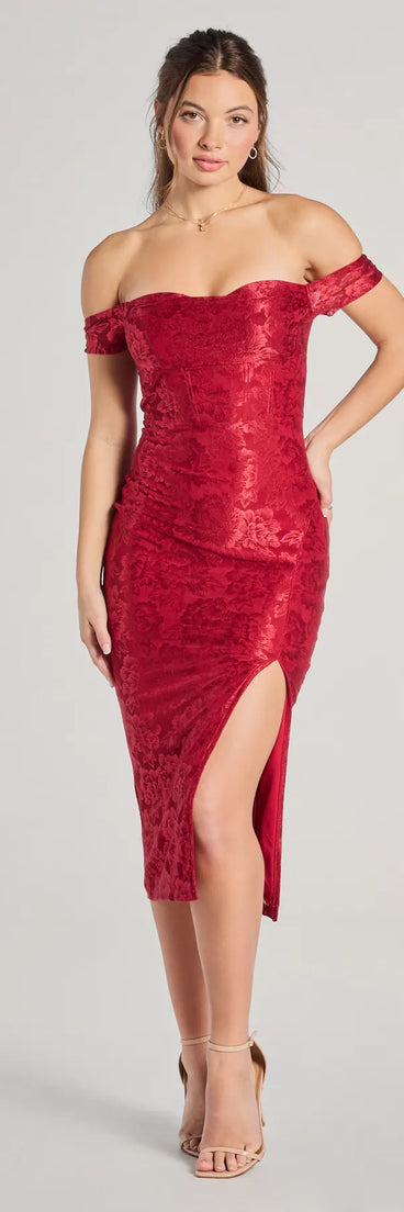 Show Me Romance Off-The-Shoulder Lace Midi Dress Show Me Romance Off-The-Shoulder Lace Midi Dress