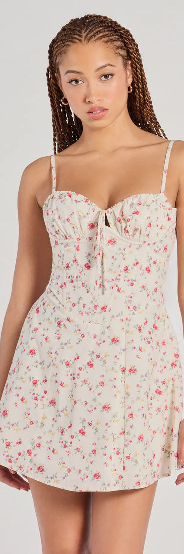 Flirty Romance Corset Lace-Up Floral A-Line Mini Dress | Windsor Flirty Romance Corset Lace-Up Floral A-Line Mini Dress | Windsor